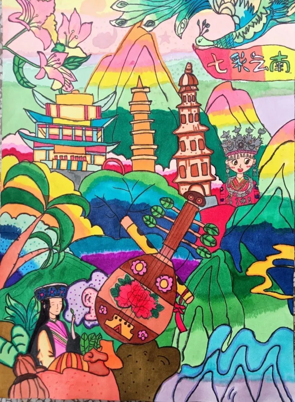 罗姝娟《七彩云南》11刘烨瑶《家园美丽又和谐》10李治锦《美丽茶乡》