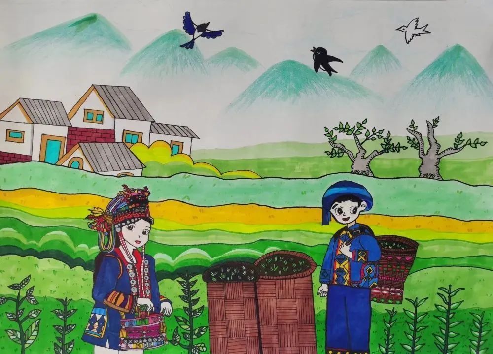 李红坤《绿色茶园》13师敬轩《家乡美景》12罗姝娟《七彩云南》11刘烨