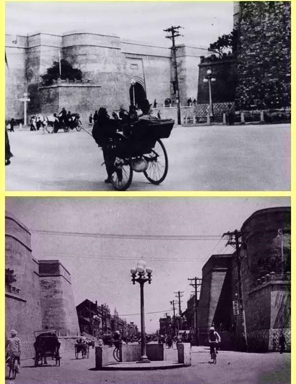 905年日俄战争时期外攘门城楼(右上)20世纪30年代的外攘门(左下)外攘