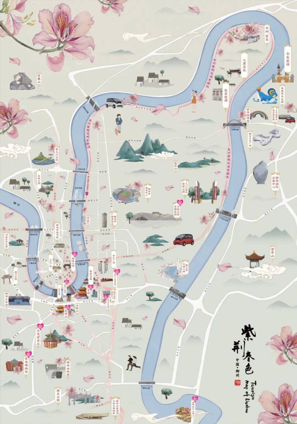 柳州"三色"洋紫荆抢先亮相,最新赏花电子手绘图来了_腾讯新闻