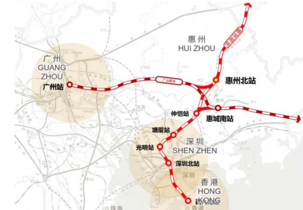 兩條聯絡線示意圖↑仲愷聯絡線↑遠處的惠州北聯絡線↑廣汕高鐵線路呈