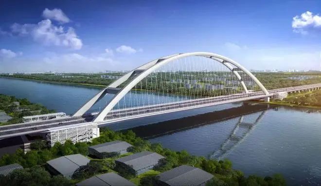 国内在建单跨最大,桥面最宽下承式简支提篮钢箱系杆拱桥首桩入地_腾讯
