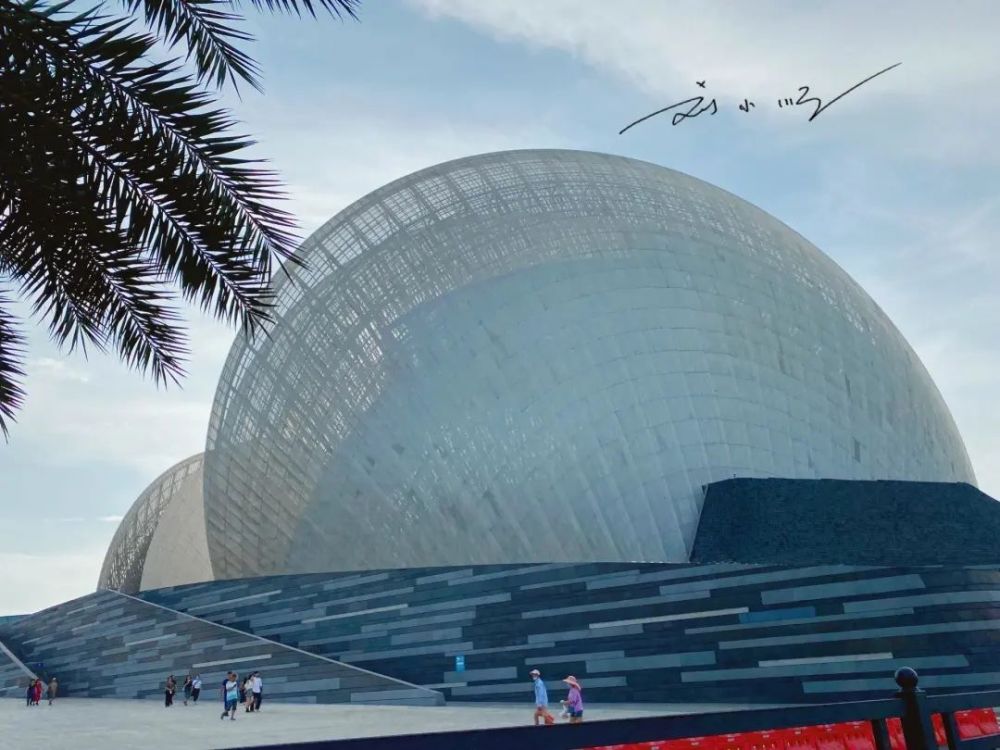 实拍珠海大剧院珠海最著名地标之一游客就像两个大扇贝