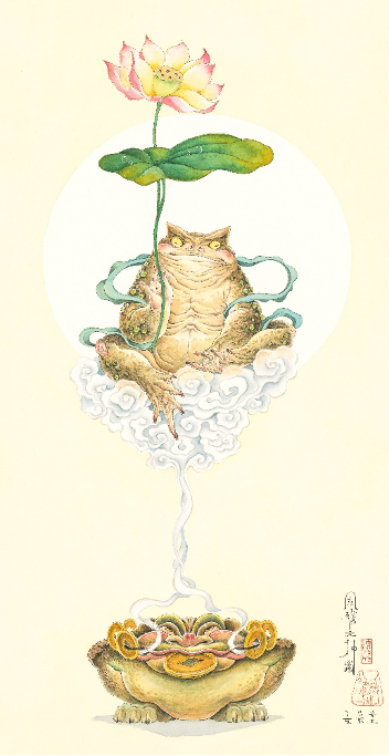 不断》(谐音梗扣钱)《白泽驮子图》《白仙抱参》《猫观音》(招财送猫!