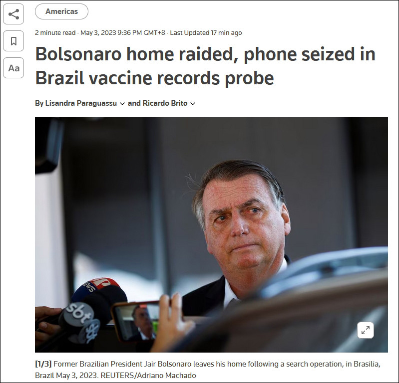 清算来了？巴西前任总统博索纳罗遭警方“搜家”，两名帮手被捕