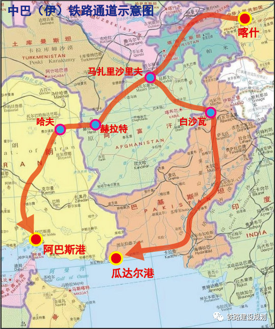 三国铁路,以及阿富汗和巴基斯坦之间的坎大哈—奎达铁路和贾拉拉巴德