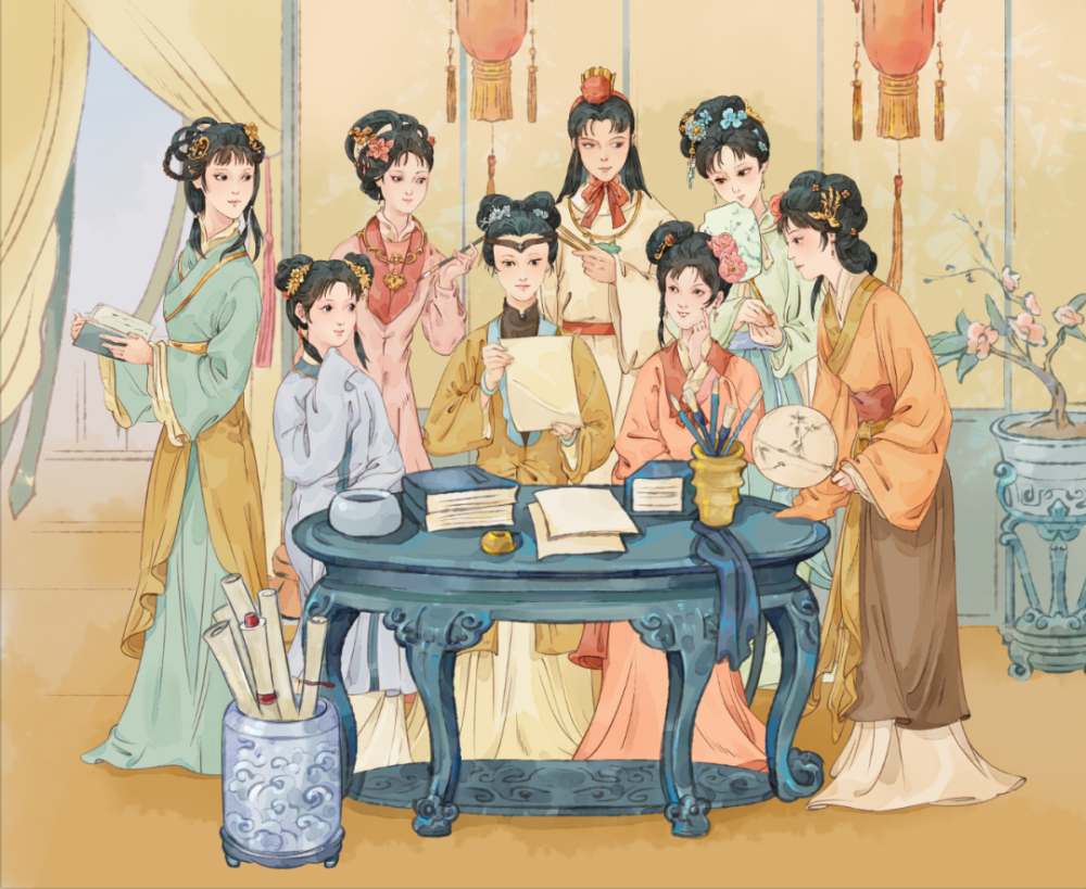 海棠诗社黛玉焚稿探春远嫁晴雯缝补雀金裘湘云醉卧