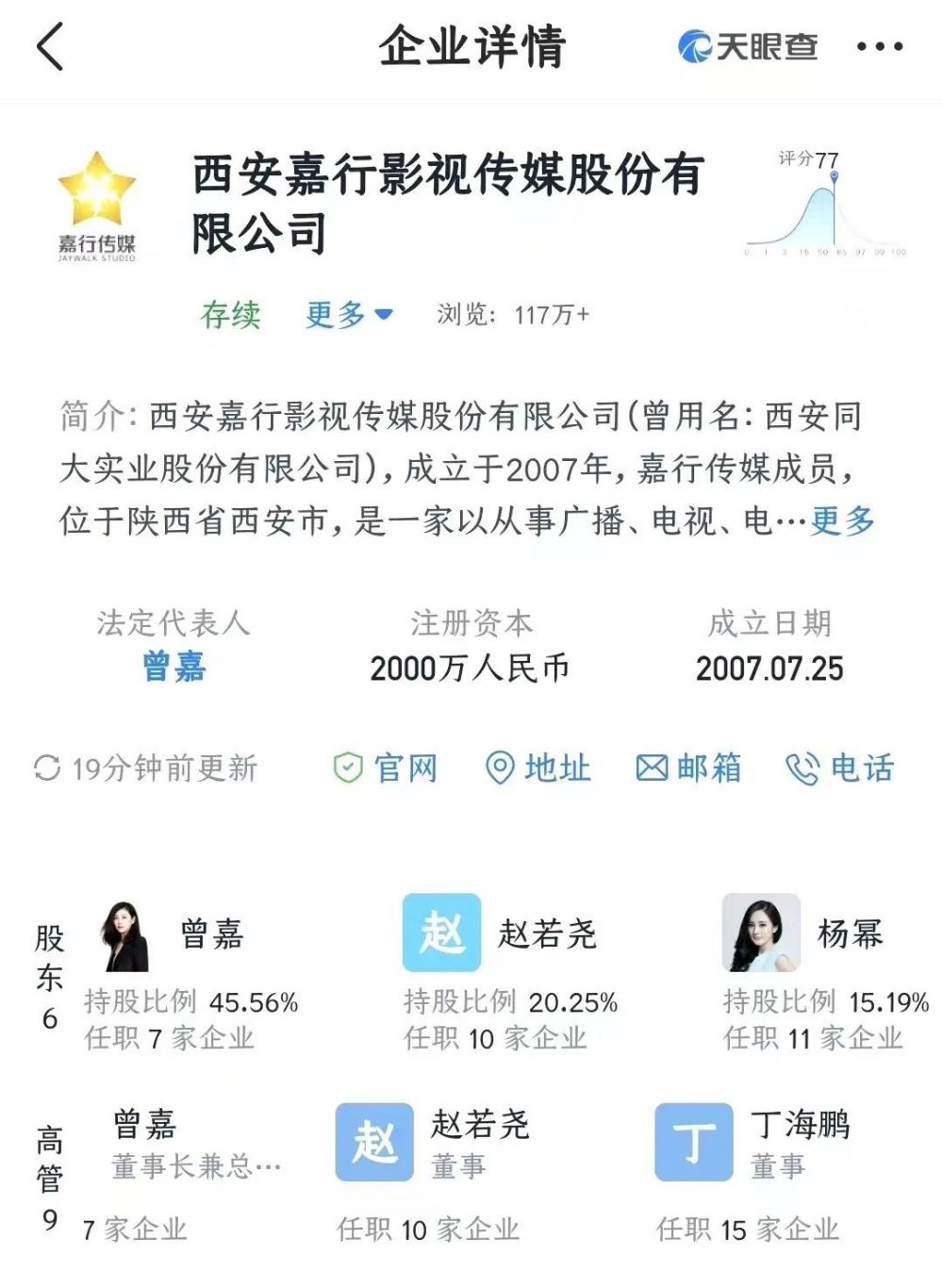 嘉行传媒成立至今,旗下拥有近50位全约艺人,除了杨