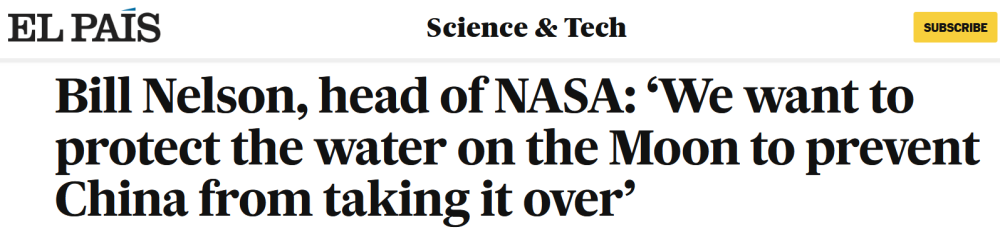 中国计划2030年前登月，NASA局长泼脏水：我们要抢先，以防中国抢水今日热点-313啦实用网
