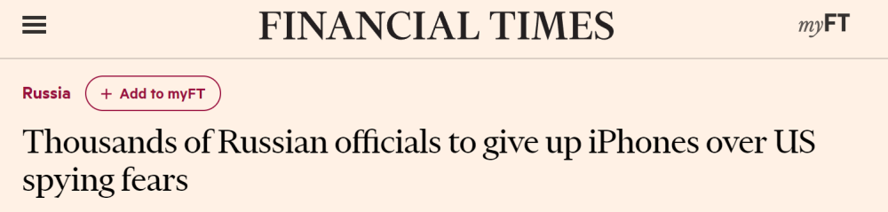 因担心美国间谍活动，俄罗斯多个部门在工作中禁用苹果设备什么情况 具体什么意思-313啦实用网