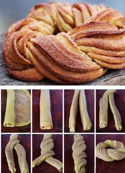 带馅料二股辫环状面包