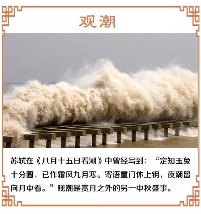 民俗专家介绍说,中秋观潮的习俗由来已久,"定知玉兔十分圆,已作霜风