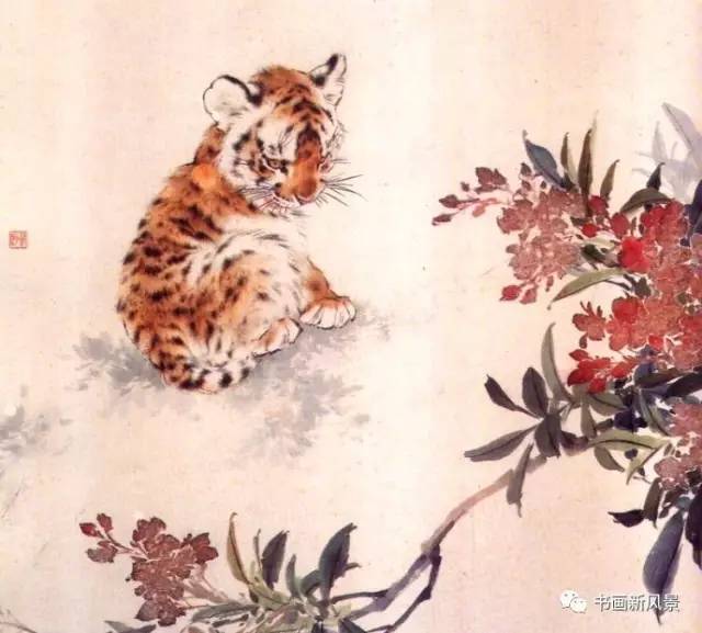 一组可爱的国画小老虎