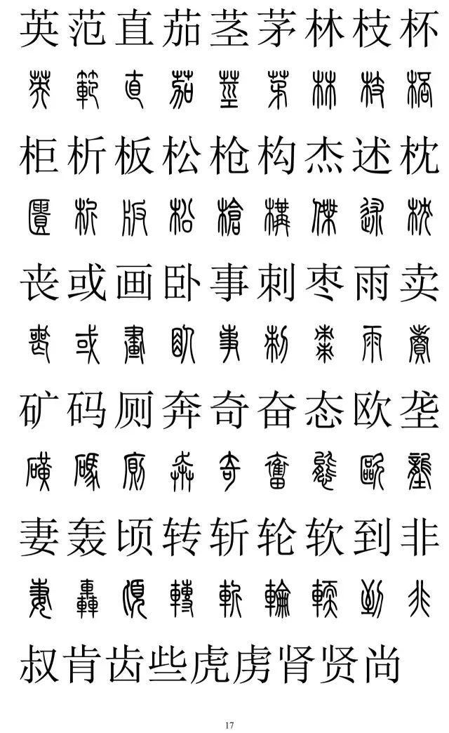 篆書與楷書對照表,篆書與楷書對照2500字,篆體字與正楷字對照大全