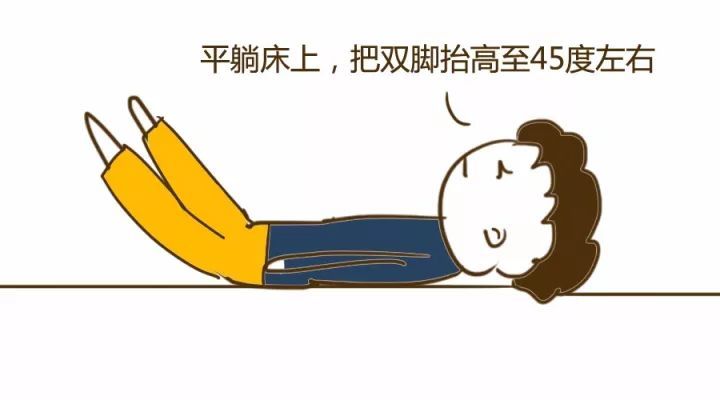 方法:平躺在床上,把双脚抬高至45度左右,时间30秒