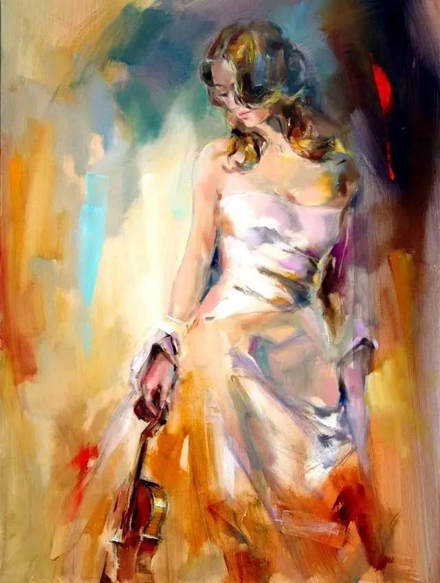 俄罗斯女画家油画《提琴女孩》,真是太美了!