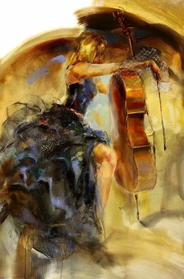 俄罗斯女画家油画提琴女孩真是太美了