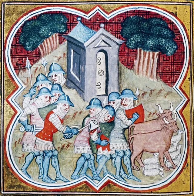 挤羊奶,中世纪意大利健康手册插画.