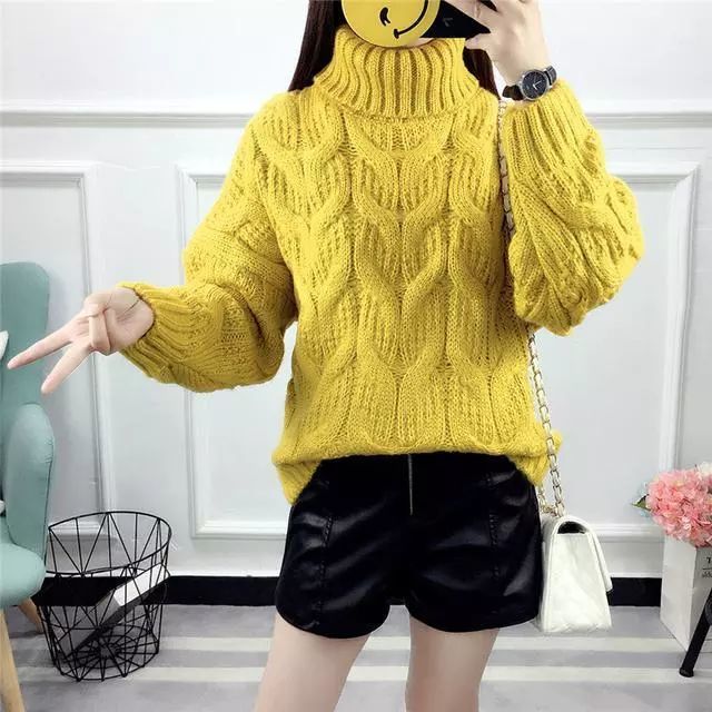 高领加厚保暖套头复古麻花针织毛衣 大身精致的绞花,有品质感,一上身