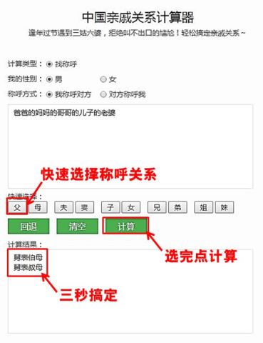 春節實用工具之中國親戚稱謂計算器