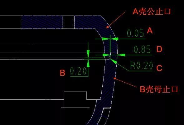 止口的配合尺寸说明:尺寸d倒角尺寸,好装配.常用0.25-0.30.