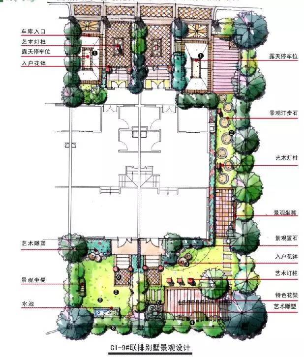 景观平面手绘别墅庭院设计图收藏