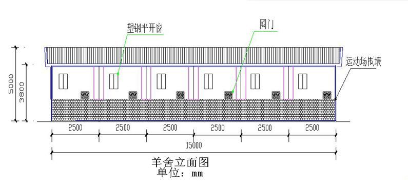 羊舍圈内地板采用漏缝地板设计,根据羊的不同年龄大小,木条间隔小羊