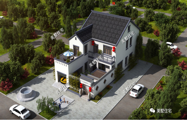 正面的大门仿照了江南古建筑风格.白墙灰瓦干净简洁.