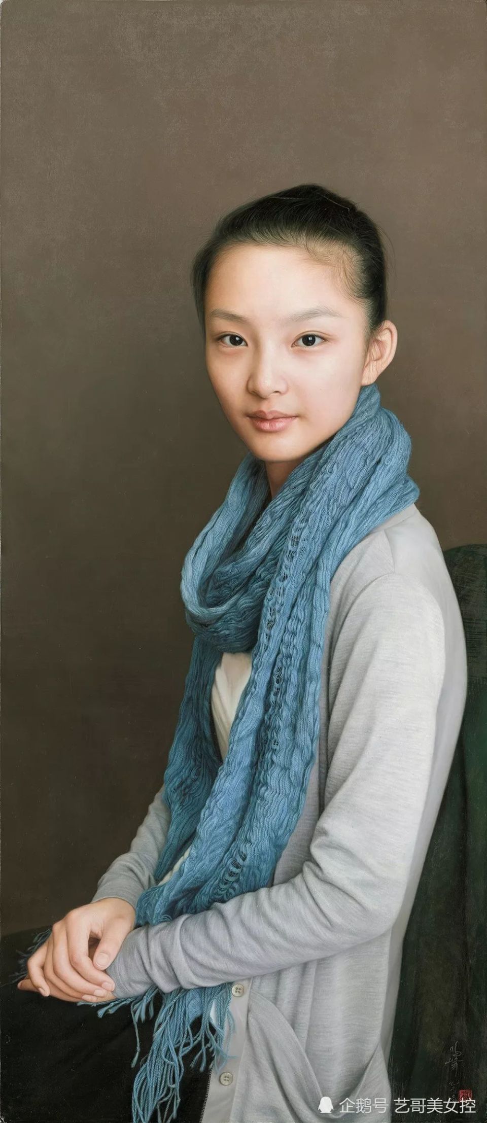 《蓝围巾女孩》布面油画 105cm×45cm 2015年