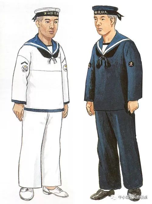 日本海军水兵的第二种军装(左)和第一种军装(右),分别为夏装和冬装