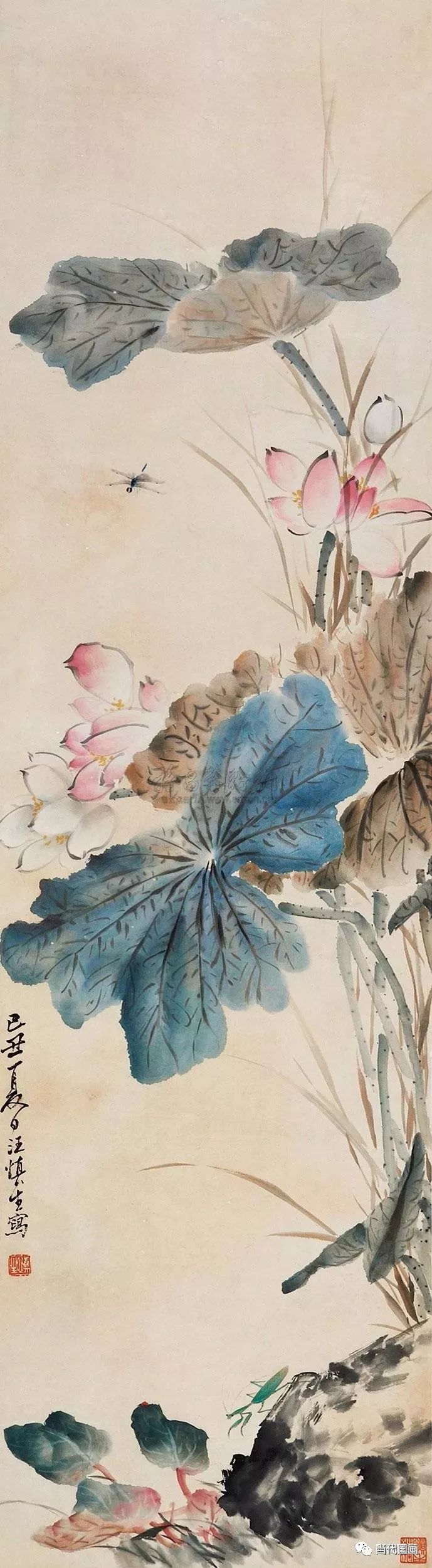 汪慎生荷花画法,笔致生动