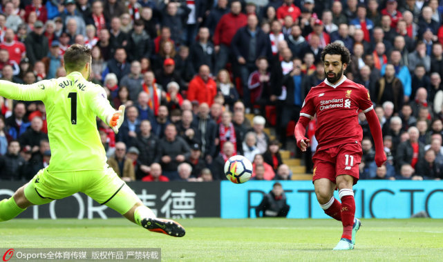 英超-利物浦0-0闷平斯托克 萨拉赫失单刀良机