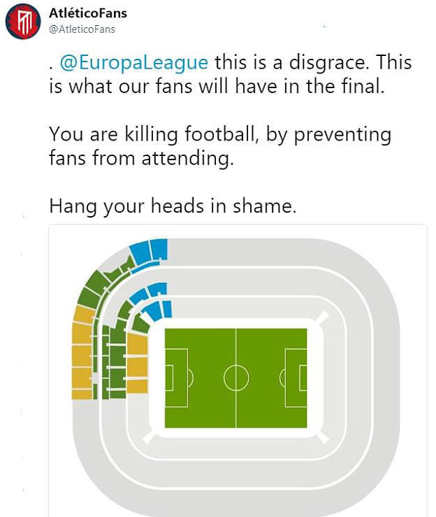 不能忍!欧联决赛马竞球票少得可怜 球迷直呼谋