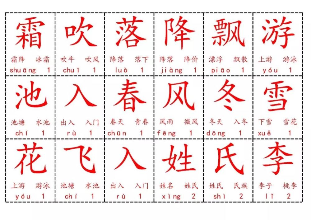 一年级语文下册识字卡片(含拼音版),期末复习生字!
