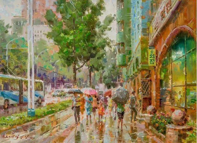 朴光日 《雨中街景》 73X54cm 2018年