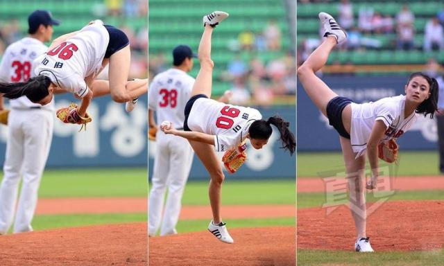 (来自:腾讯体育)金景淑(tae mi)在一次颁奖典礼上秀出180°飞踢. (来