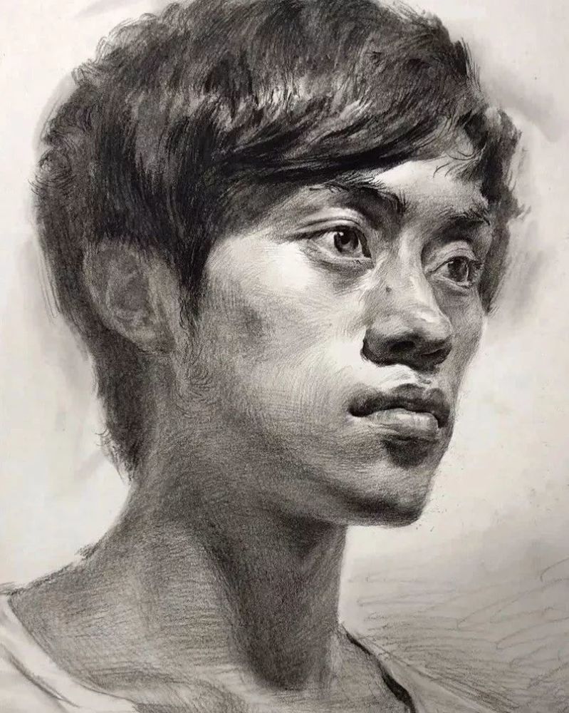 素描教学|教你画略有仰视视角的四分之三侧男青年素描头像_腾讯新闻