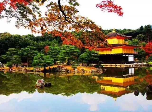 金阁寺住宅式的建筑,配以佛堂式的造型,和谐幽雅.