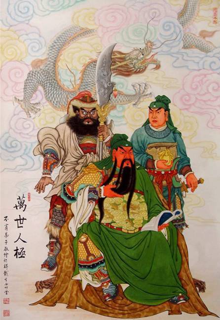 原作范曾)福建蓝磅水国画作品:气壮乾坤美国 洛杉矶:关帝圣像做保险广