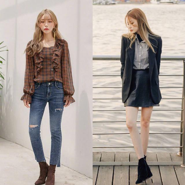 150cm到158cm女生秋季穿搭,条纹衬衫配半身