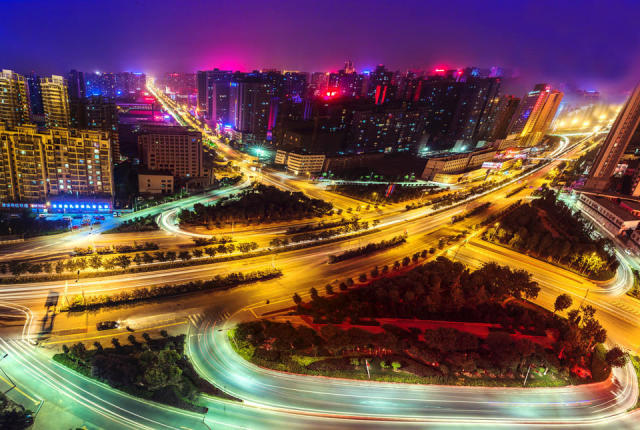 灯火阑珊西安二环夜景美如画