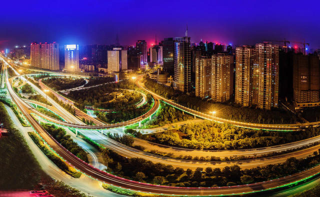 灯火阑珊西安二环夜景美如画