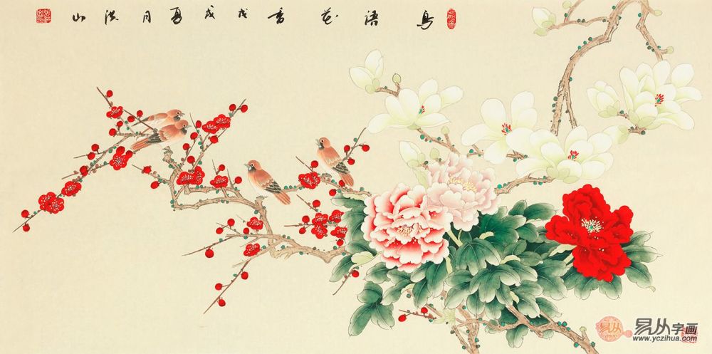 花鸟画|充满祥和气息的画作—张洪山工笔花鸟画作赏析