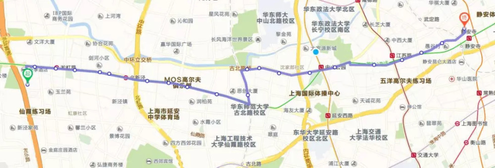 上行:廣順路, 天山西路,天山路,古北路,長寧路,愚園路,北京西路,常德