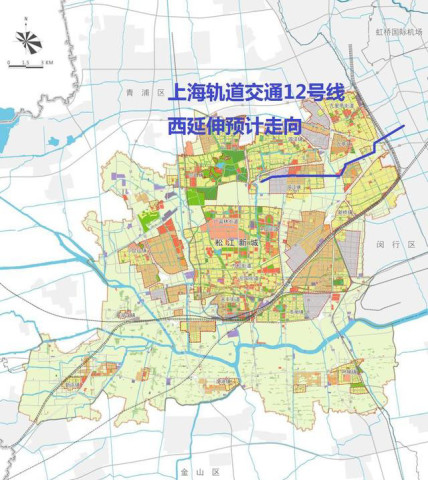 2011年松江区上海地铁12号线延伸线的卫星图如下所示.