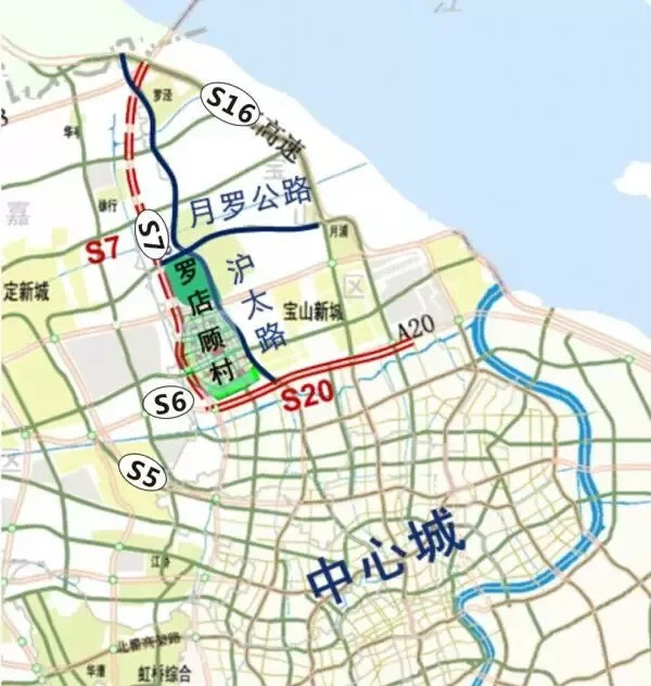 嘉定区徐行镇和华亭镇,于宝山区罗泾镇与s16公路(沿江高速二期)和s22