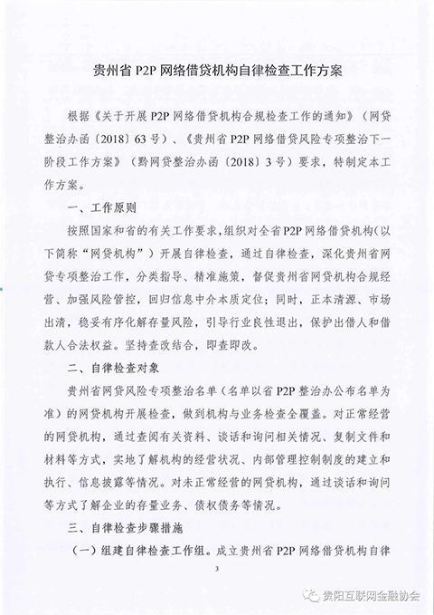 贵州开展P2P平台自律检查 自查报告27日前报