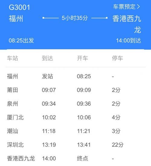 福州至香港首发高铁与普通高铁相同 香港首发