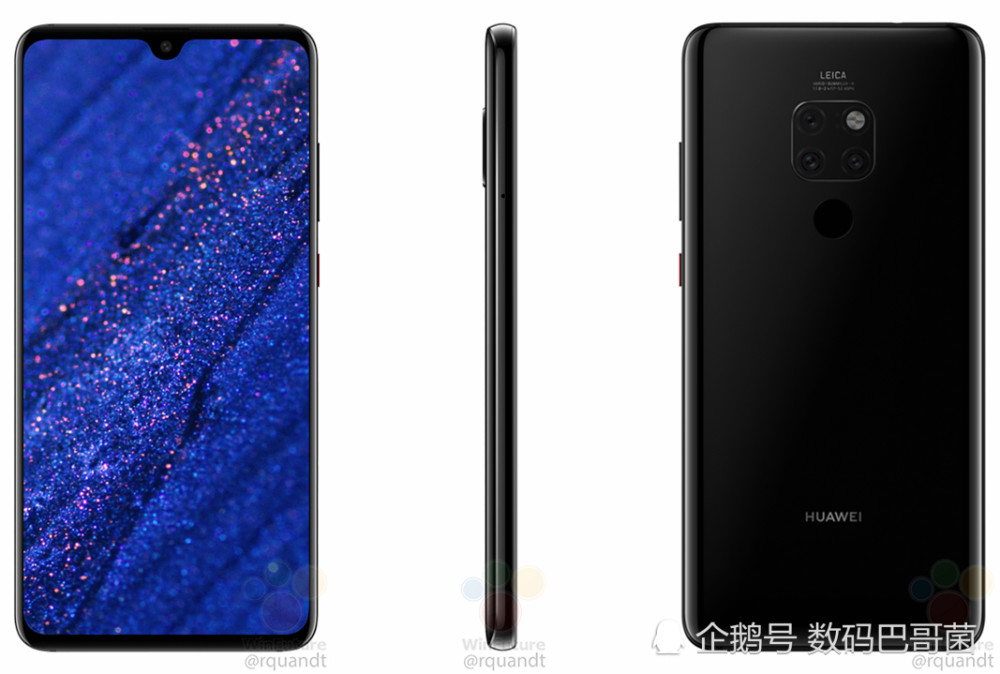 华为Mate20官方图曝光:水滴\/刘海屏设计 配5X