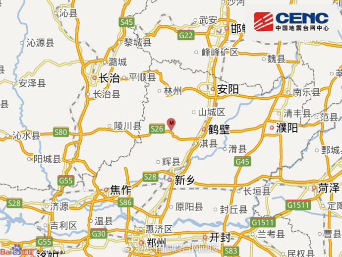 中国地震台网正式测定林州市今晨发生26级地震